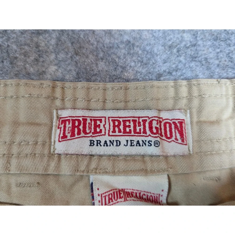 Vintage True Religion Joey Cargo Shorts Mens 36 Tan Khaki Made in USA Horseshoe